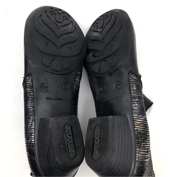 Remonte Black Leather Metallic Irridescent Heel Low Heel Zipper Ankle Boots - Picture 13 of 16